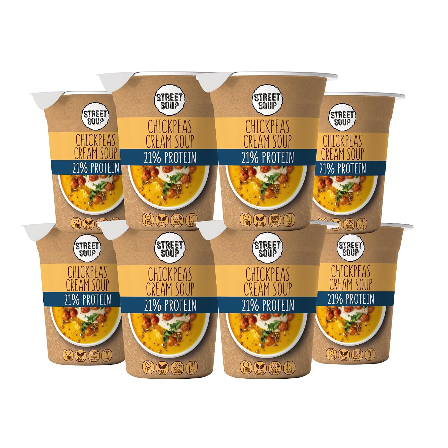 STREET SOUP Protein Instant Suppe To Go (Kichererbsensuppe 8 Stück je 300g) - Fertige Low Carb Cremesuppen Diät zum Abnehmen & unterwegs - Fertiggerichte & Fertigessen vegan & glutenfrei