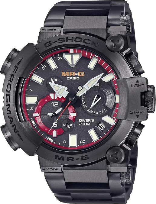 G-Shock MRGBF1000B-1A MR-G Frogman Diver's Watch, 200M Water Resistant, Titanium Case and Band, Bluetooth, Solar Powered, Black/Red