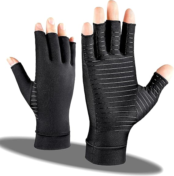 Copper Compression Gloves for Arthritis Pain Relief, Arthritis Gloves for Women and Man, Fingerless Compression Gloves for Rheumatoid, Tendonitis, Swelling (1 Pair,Large)