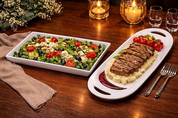 Beyaz Seramik Sunum Tabağı Seti 6'lı, Dikdörtgen ve Oval Tasarım, Restoran ve Ev Kullanımı için, 6 Parça