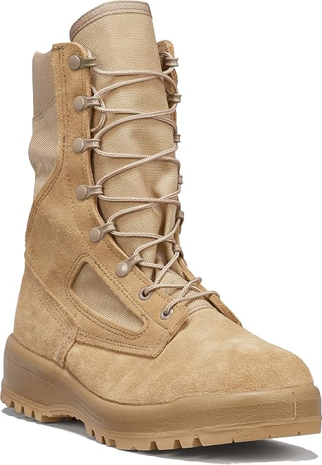 Belleville 390DES 8 Inch Hot Weather Combat Boot - AR 670-1 Compliant Desert Tan Cattlehide Leather Army Boots for Men with Vibram Sierra Outsole and Vanguard Premium Cushioning