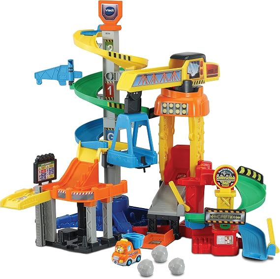 VTech Toot-Toot Drivers Construction Site, English | Launch the dumper down 2 tracks, with corkscrew, lift, splitter, rock chute and SmartPoints. Ages 1-5