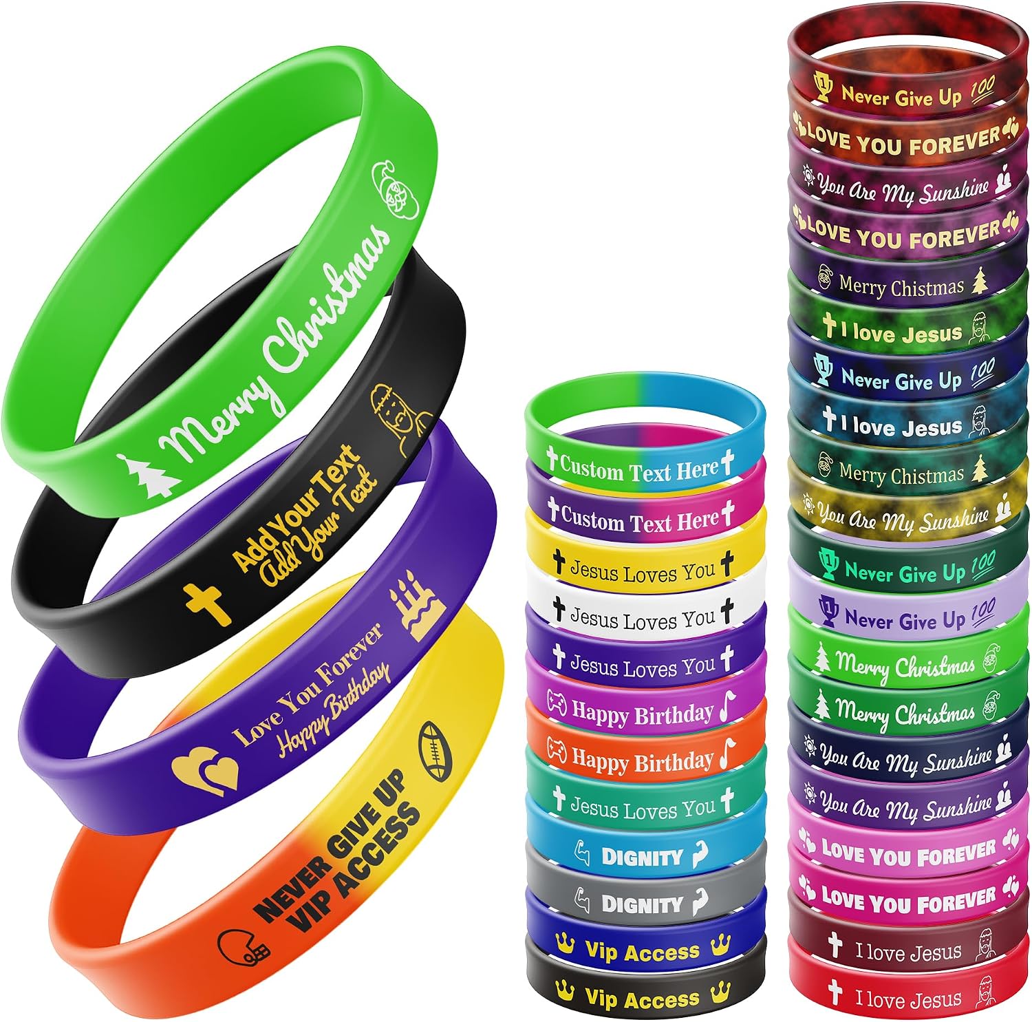 50-5000Pcs Custom Personalized Silicone Wristbands Bulk with Text, Logo, Icon, Picture, Message, Customizable Rubber Bracelets for Motivational, Events, Awareness, Gift, Fundraising, Support