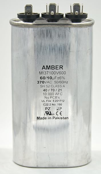 AMBER - 30+3 MFD 370 VAC - MI37030V300 - Oval Dual 30+3 MFD 370V - Motor Run HVAC Capacitor ; Works with All Brands: Lennox; RHEEM; Trane; Carrier; GENTAQ; Titan PRO; Dayton; PROTECH