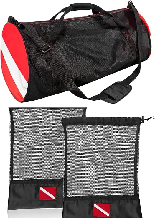 Dive Mesh Tote Bag and 2 Pack Dive Mesh Drawstring Bag