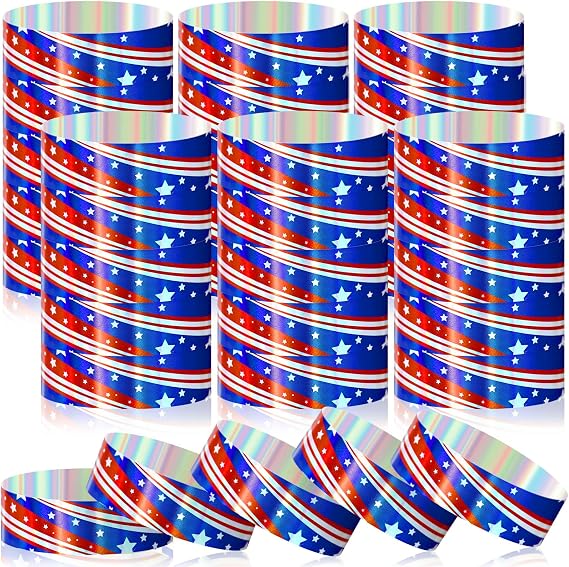 Henoyso 500 Pcs Veterans Holographic Paper Wristbands for Events,Patriotic