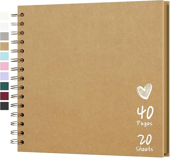 Scrapbook 8x8 Inch DIY Scrapbook Album Hardcover Kraft Paper Scrap Book Photo Albums 20 Sheets Memory Book for Family Wedding, Brown