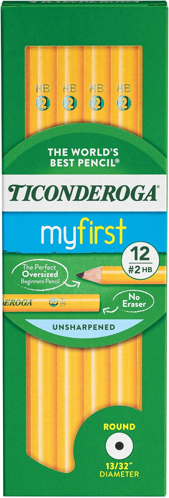 Ticonderoga My First Wood-Cased Pencils, #2 HB Soft, Yellow, 12 Count