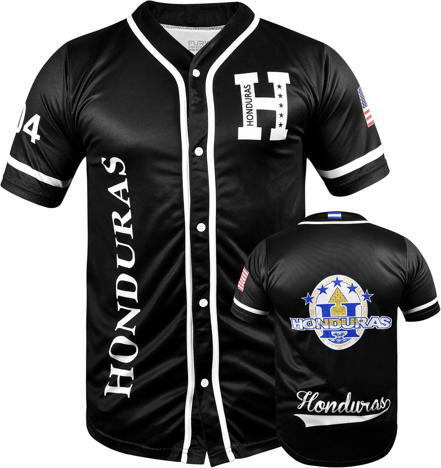 Fury Honduras Baseball Jersey, Black Honduras Baseball Button Down Jersey Shirts