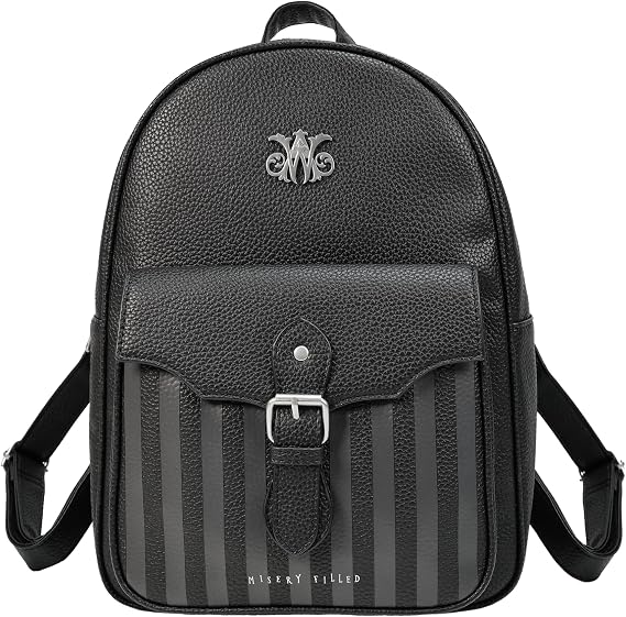 Wednesday Addams Premium Mini Gothic Backpack, PU Leather Black, 33 x 23 cm