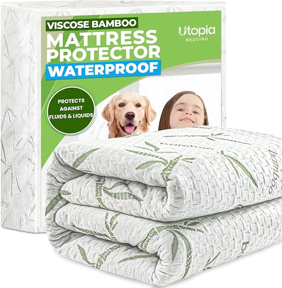 Bamboo Viscose Waterproof Mattress Protector Twin Size, 15" Deep Pocket