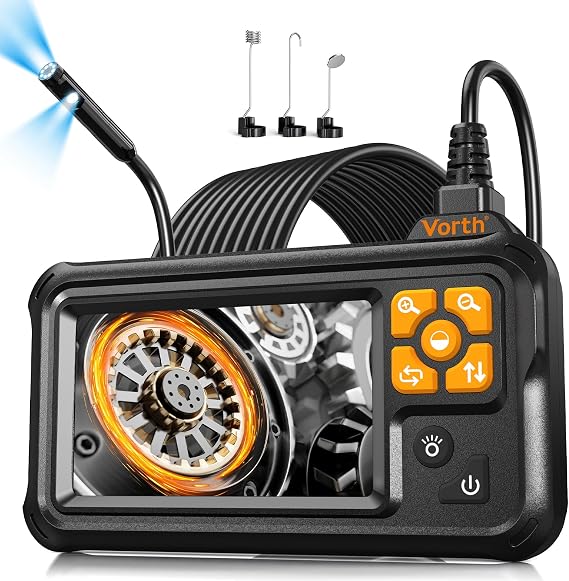 Endoscope Camera with Light, 4.3" IPS Screen 1080P Tools Borescope with 8 LED Lights,Semi-Rigid Cable Snake Camera, IP67 Waterproof Sewer Inspection Men Tool - 16.5FT-Dual Lens