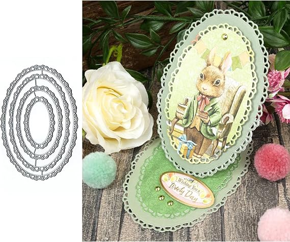4pcs Flower Oval Lace Frames Metal Die Cuts,Flower Daisy Oval Wave Frame Cutting Dies Cut Stencils DIY Scrapbooking Decorative Embossing Paper Scrapbooking Card Making
