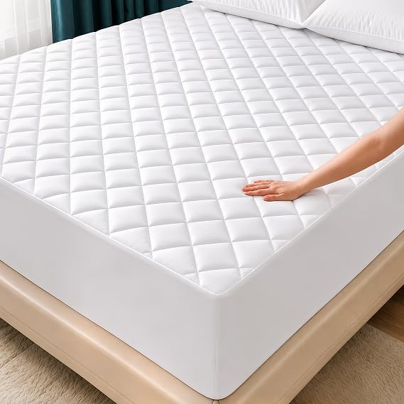Quilted Fitted Mattress Pad, Full Mattress Protector Topper with Deep Pocket Stretches up to 16 Inches, Machine Washable Mattress Cover by Utopia Bedding (White)