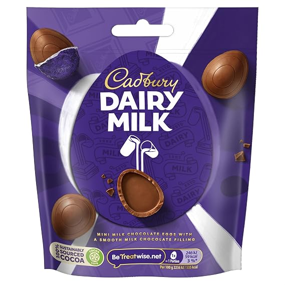 Cadbury Dairy Milk Miniature Chocolate Egg Bag, 77g Easter, Egg Hunt, Big Night In, Birthday, Thank you gift, Present, Filled chocolate eggs, Great Gift, OFFICIAL