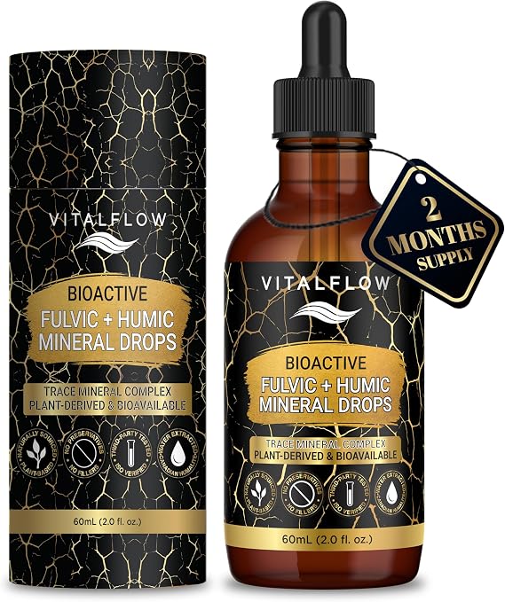 Fulvic + Humic Trace Mineral Drops, 3:1 Humic-Fulvic Blend | Water-Extracted from Canadian Humalite | 60 mL Amber Dropper | Third-Party Tested, No Preservatives/Fillers | GMP & ISO Verified