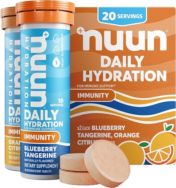Nuun Immunity Electrolyte Tablets with Vitamin D, C, E, A, Ginger, Elderberry, Magnesium & 4 Other Essential Electrolytes, Vegan, Blueberry Tangerine & Orange Citrus, 2 Pack (20 Servings Total)