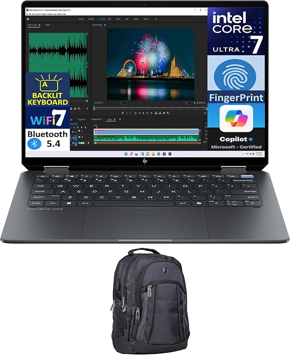 HP OmniBook Ultra Flip 2-in-1 Laptop 14.0" Touchscreen 2.8K Display (Intel Ultra 7-256V, 16GB LPDDR5, 1TB SSD, Backlit KB, Fingerprint, 2 Thunderbolt 4, WiFi 7, Webcam, Win 11 Home) w/Premium Backpack