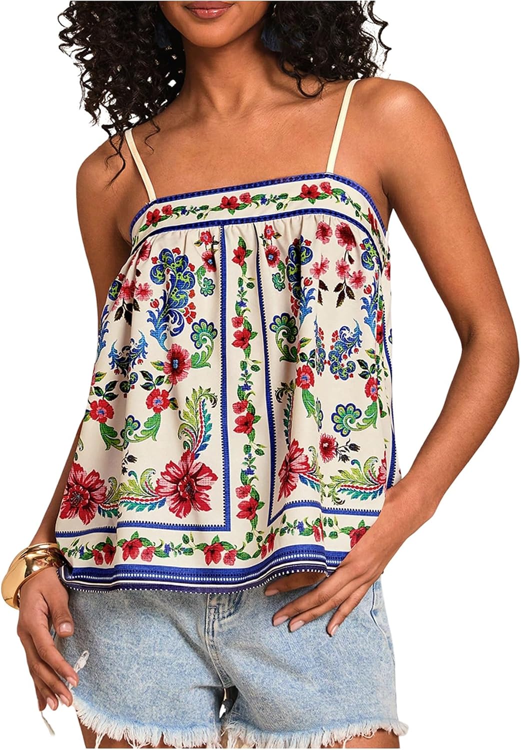 SOLY HUX Womens Tropical Floral Print Cami Top Spaghetti Strap Boho Vacation Summer Tops Camisole