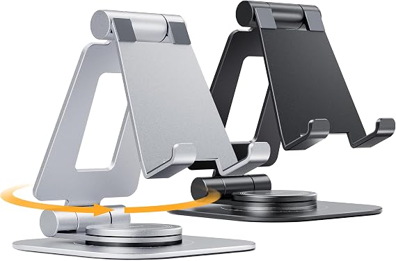 Nulaxy 2-Pack 360 Rotating Dual Adjustable Phone Stand, Charging-Friendly | Aluminum Desktop Cradle, Foldable Design for Easy Storage, Compatible with All Phones, Thick Case Friendly, Office Accessory