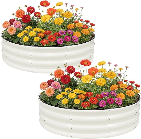 Raised Garden Bed 2Pcs,120x120x30cm Round Raised Bed,White