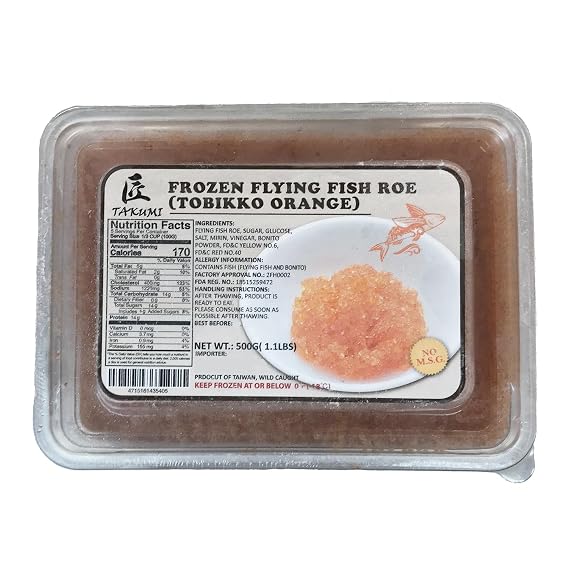 Orange Tobiko Flying Fish Roe (1.1 lb / 500 g) Premium Wild-Caught Japanese-Style Roe with Crisp Pop Texture for Sushi, Nigiri, Sashimi & Gourmet Garnishes
