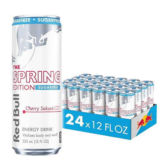 Red Bull Spring Edition Sugarfree Energy Drink, Cherry Sakura, 114mg Caffeine, Taurine & B Vitamins, 12oz. Pack of 24 Cans