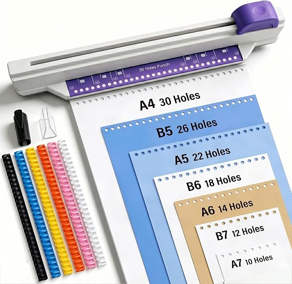 30 Hole Punch, A4 A5 A6 A7 B5 B6 B7 Hole Puncher, Sliding Manual Paper Hole Punch for Loose Leaf Notebooks DIY Projects, 6-Sheet Capacity