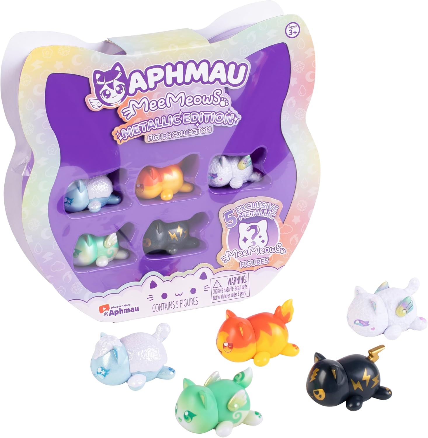 Aphmau Mystery MeeMeow Figure Multi Pack - Elemental Glow Party, YouTube Minecraft Game Channel, 5 Glow in the Dark Elemental Figures, Official Merchandise