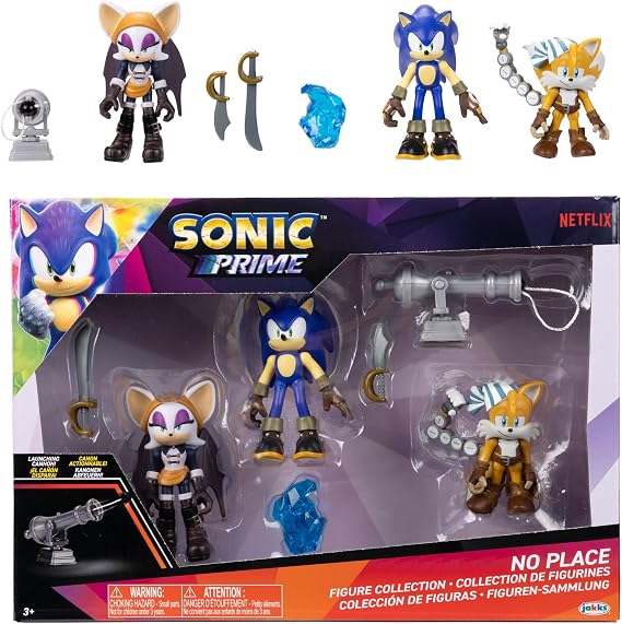 Sonic Prime 2.5" Articulated Figures Multipack With Included Sonic, Sails Tails, Batten Rouge, Blue Shard and A Cannon For Any Fan.