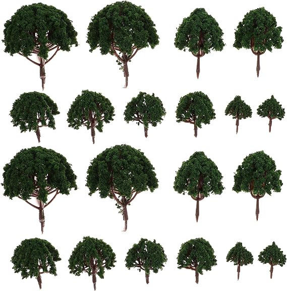 SEWACC 20 Pcs Model Scenery Landscape Trees 3.14X1.96X1.96In Miniature Plastic Trees for Diorama Model Train Layout Scenery Decoration with Dark Green Foliage