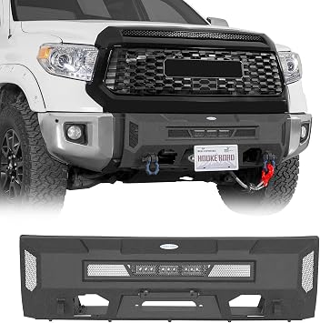 Hooke Road Tundra Front Bumper for 2014-2021 Toyota Tundra Pickup, Overland Heavy Duty Steel Stubby Bumper with Winch Plate, LED Lights & D-ring Mounts