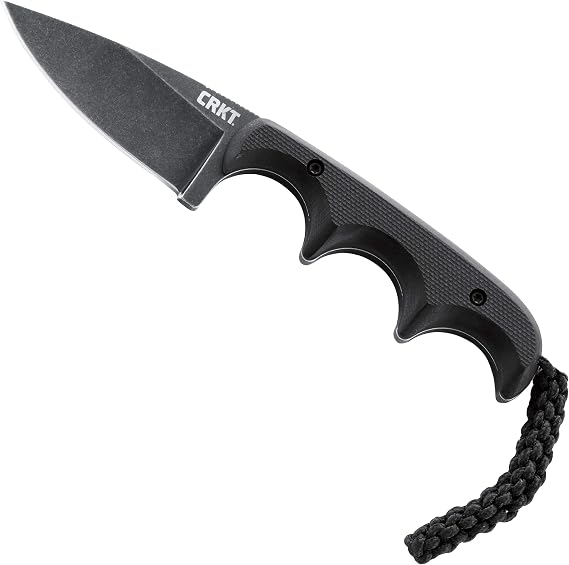 CRKT Minimalist Drop Point Fixed Blade Knife with Sheath, Black, 2384K | 2.16" Drop Point Blade, Lightweight G10 Handle, Stainless Steel Blade, Thermoplastic Sheath with Mounting Options