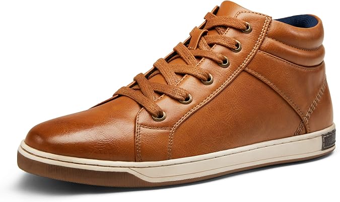 Jousen Men High Top Dress Sneakers Casual Lace Up Fashion Boots Shoes | Synthetic upper, padded collar, breathable mesh lining, removable cushioned insole, slip-resistant rubber outsole