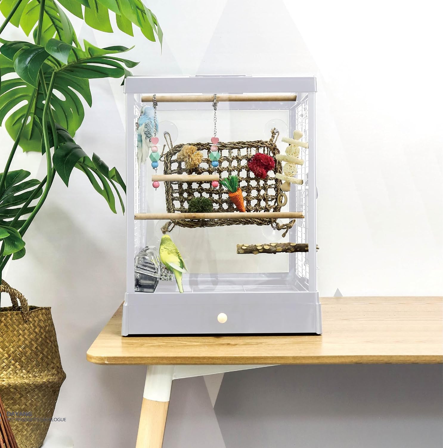 Dayang Unbreakable Glass White Bird Cage 39.5x43x51.3cm