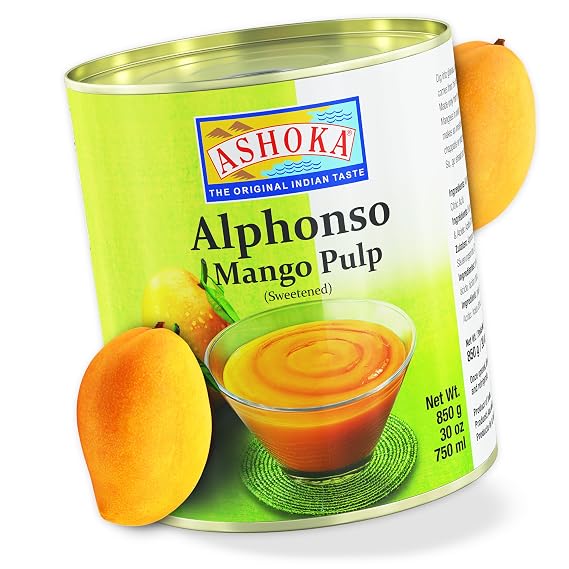 Ashoka Canned Mango Pulp, Premium Alphonso Mango Extract - Sweetened, Great for Making Shakes, Smoothies, Salads, and Baking, Kosher Certified, 30 Ounce