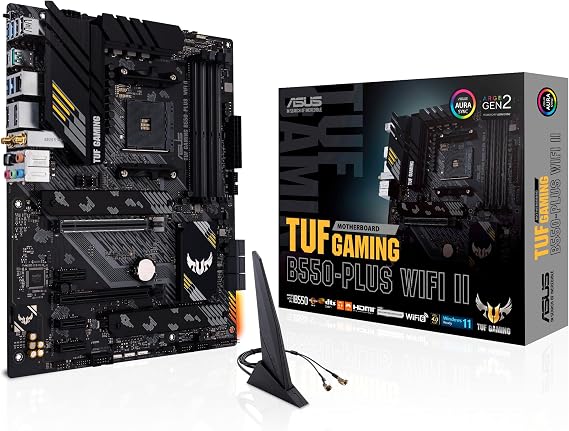 ASUS TUF Gaming B550-PLUS WiFi II AMD AM4 (3rd Gen RyzenTM) ATX Gaming Motherboard (PCIe 4.0, WiFi 6, 2.5Gb LAN, BIOS Flashback, USB 3.2 Gen 2, Addressable Gen 2 RGB Header and Aura Sync)