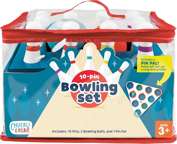 Chuckle & Roar 10-Pin Kids Bowling Set with Pin Pal Indoor Active Game for Family Game Night, Easy Setup & Cleanup, Color & Number Learning Toy, Ages 3+