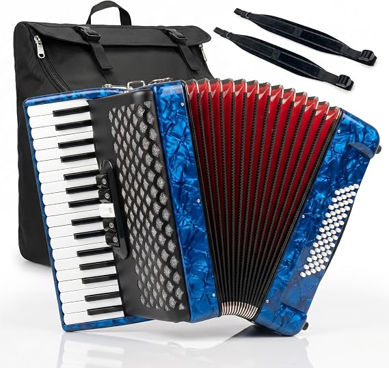 PYY 34-Key 60-Bass Piano Accordion - 34 Keys Accordions for Adults W/ 60 Bass, 5 Treble Registers, Adults Accordion Acordeon Acordeones Para Adultos Instrument for Beginner W/Backpack, Straps (Blue)