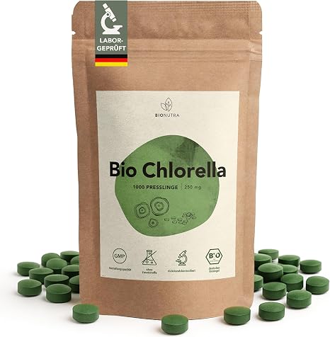 BIONUTRA Bio Chlorella Tabletten 1000 Presslinge à 250 mg vegane Algen aufgebrochene Zellwand rückstandskontrolliert ohne Zusätze Chlorella Bio Algen nach EU-Öko-Standard gluten-/laktosefrei
