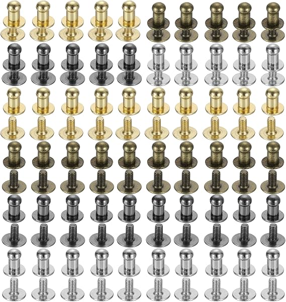 uxcell 4mm Ball Head Stud Rivets Screw Back, 100Pack Round Head Button Nipple Rivet for DIY Leather Craft Handbag Belt, 4 Colors