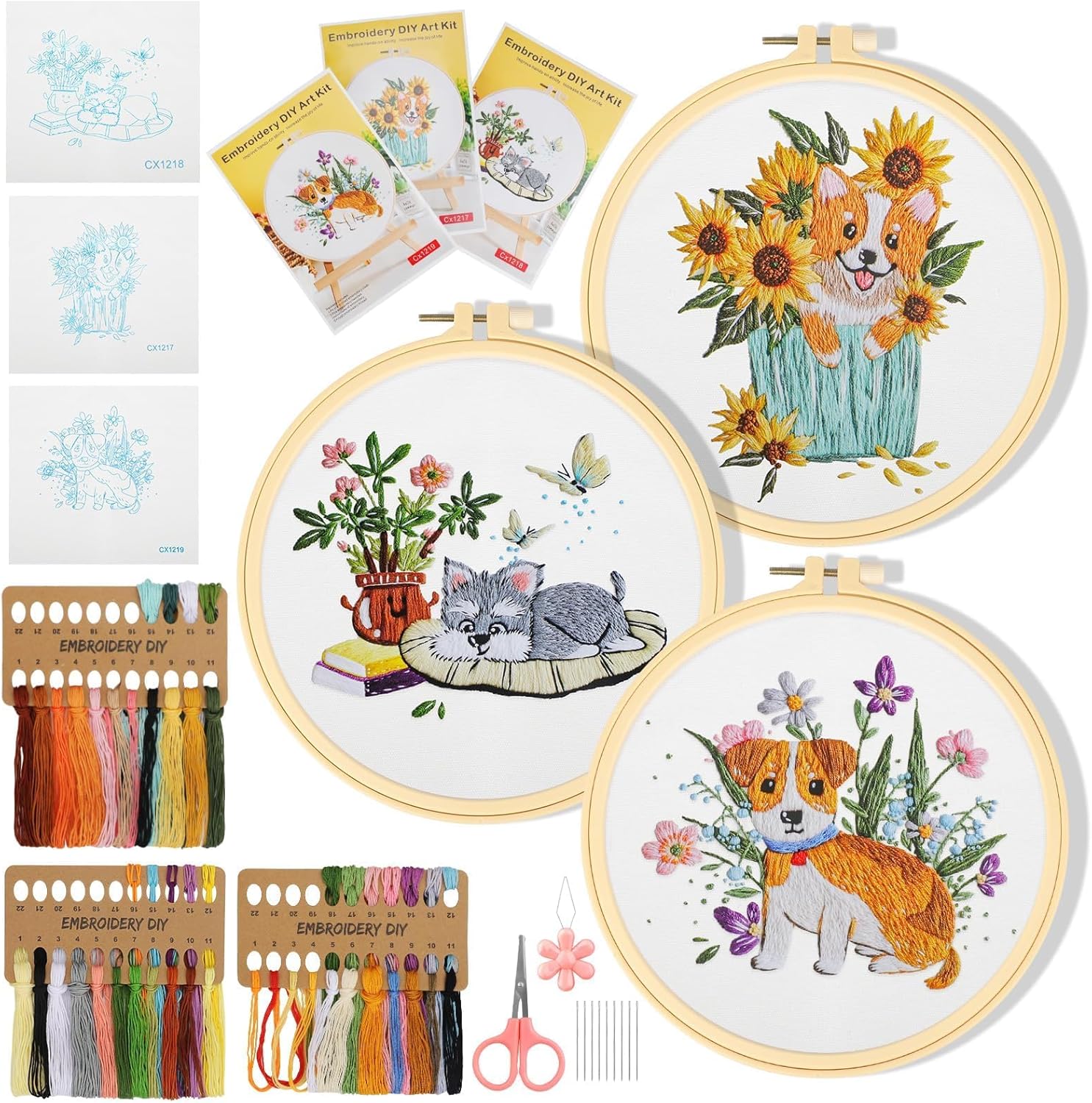 EEEKit Embroidery Kit for Beginners, DIY Cross Stitch Kit, Hand Embroidery Starter Needlepoint Kits with Hoop Needle Thread Instruction, Christmas Gifts