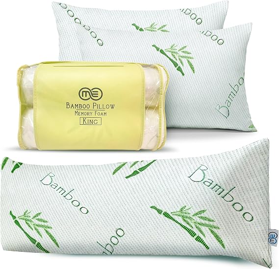OMEO Bamboo Body Pillow and 2 Pack King Bamboo Pillow, Shredded Memory Foam Bed Pillows for Adults, Side, Back and Stomach Sleepers, Soft, Cooling, Adjustable and Washable Cover with Zipper