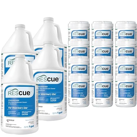 REScue 4-Pack Gallon Disinfectant and 12-Pack Wipes Canister Disinfectant for Vets, Designed to Clean Kennels, Litter Boxes & More