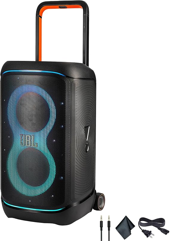 JBL PartyBox 520 Portable Speaker 400W RMS Power | AI Sound Boost | Telescopic Handle & Wheels | 15-Hour Battery + AUX Cable + Microfiber Cloth