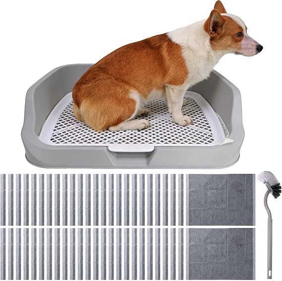 XL Dog Litter Box,Pee Pad Holder, Puppy Pads Holder,Include Box,Pee Pad&Cloth,Puppy Potty Training Tray for Small/Medium Dog