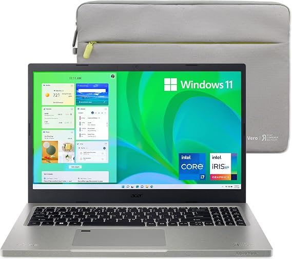 acer Aspire Vero AV15-51-7617 Green PC | 15.6" FHD IPS 100% sRGB-Display | 11th Gen Intel Core i7-1195G7 | Intel Iris Xe Graphics | 16GB DDR4 | 512GB NVMe SSD | Wi-Fi 6 | PCR Materials | Vero-Sleeve