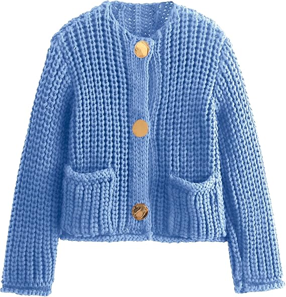 Arssm Womens Cropped Cardigan Sweaters Chunky Open Front Button Down Knit Sweater Long Sleeve Loose Cardigan Outerwear