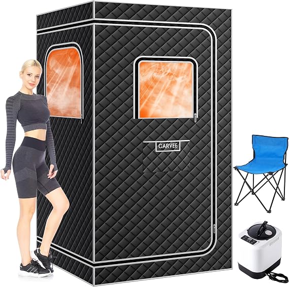 Garvee Sauna Box,Portable Sauna for Home with 4L 1500W Steamer,Explosion Zroof Zip,99 Mins Timer,Sauna Tent with 600D Encrypted Fibre, Easy Setup Quick Heat-Up Foldable Sauna for Home Spa(Grey)