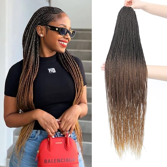 NAYOO Ombre Crochet Hair Senegalese Twist 28 Inch 8 Packs Small Crochet Hair For Braiding, 35 Strands/Pack Twist Crochet Hair for Black Women, Crochet Braids Hair Hot Water Setting(28 Inch, 1B/30/27)